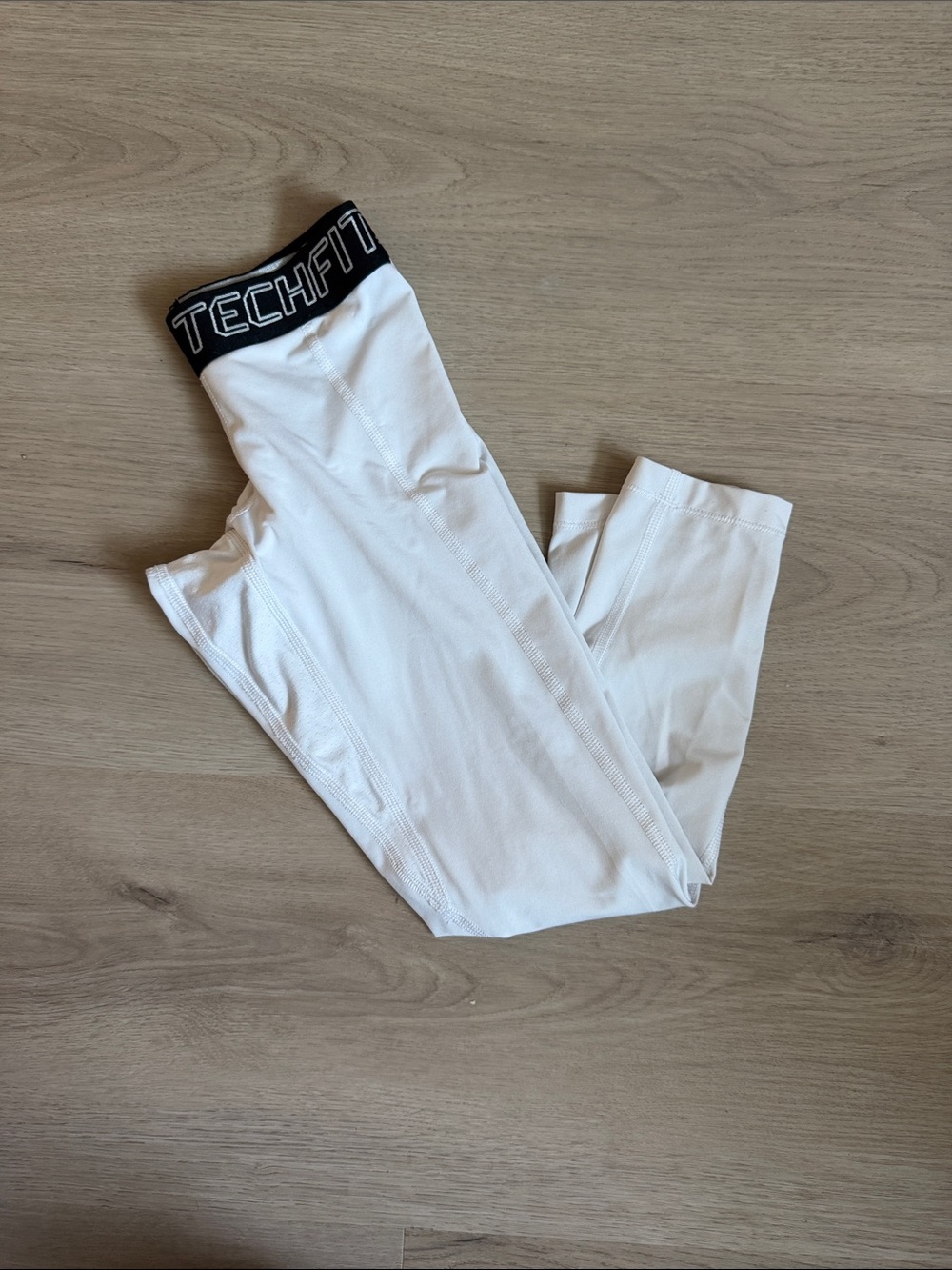 adidas White Techfit Compression Leggings with Black Waistband